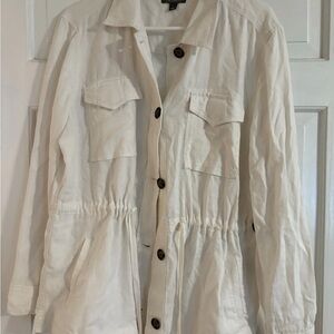 Style & Co white linen utility jacket new women’s large drawstring waist